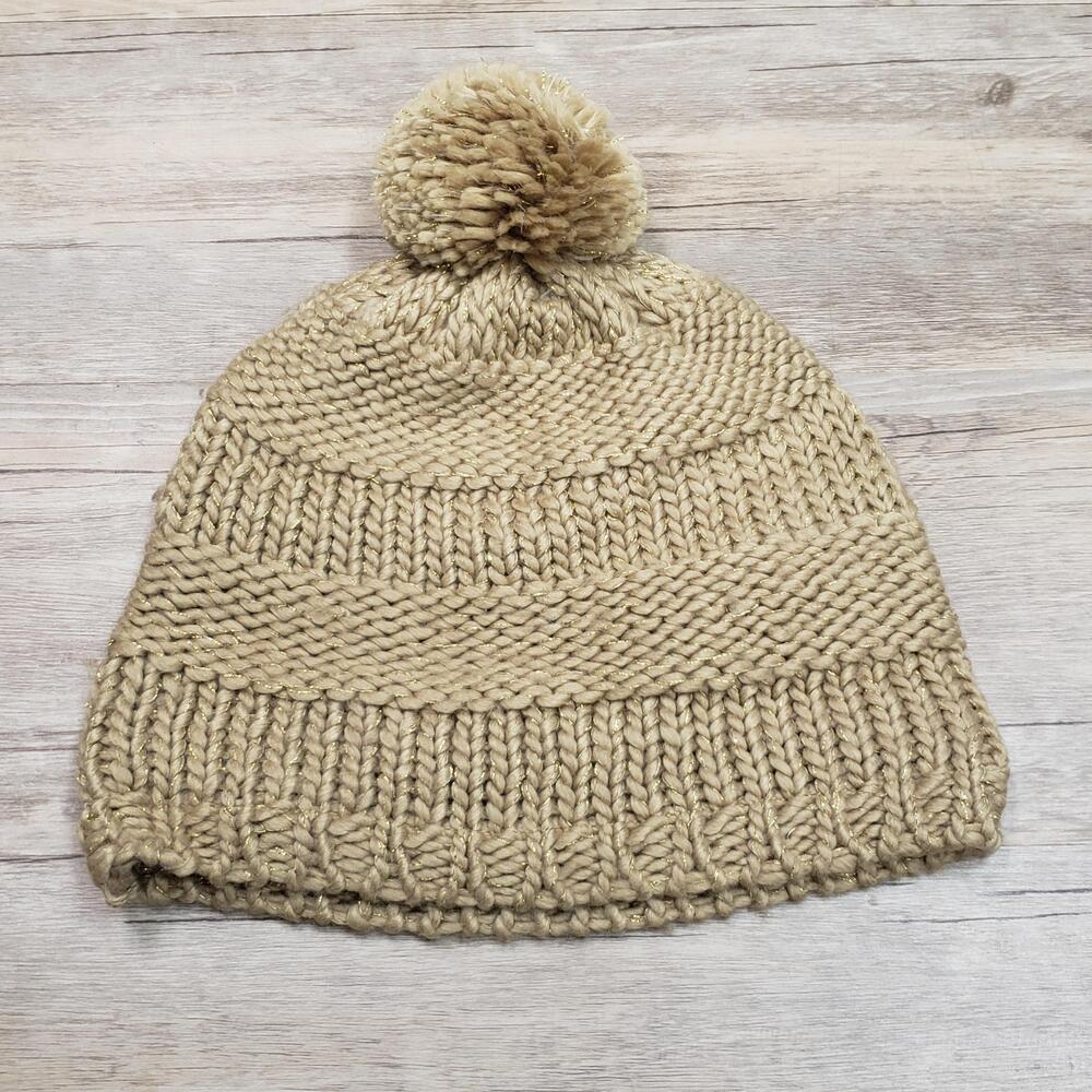 GAP Hat Beanie Womens One Size Pom Pom Knit Wool Blend Lined Winter Warm